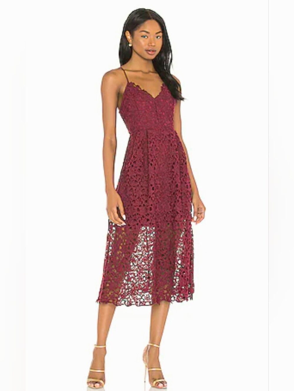 ASTR Dress. Size L, Lace Midi, Magenta Wine, Purple, Straps, Back Zip